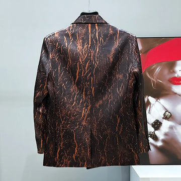 Marble Printed Double-Breasted Blazer